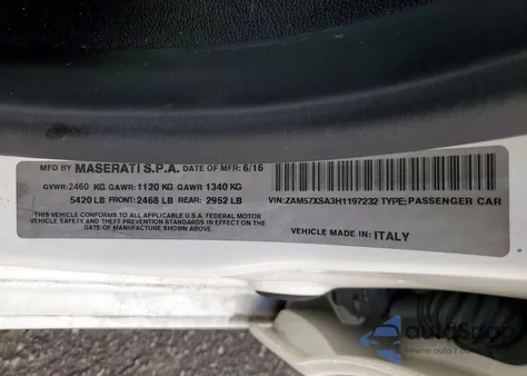 2017 Maserati Ghibli z USA, uszkodzony, nr VIN ZAM57XSA3H1197232
